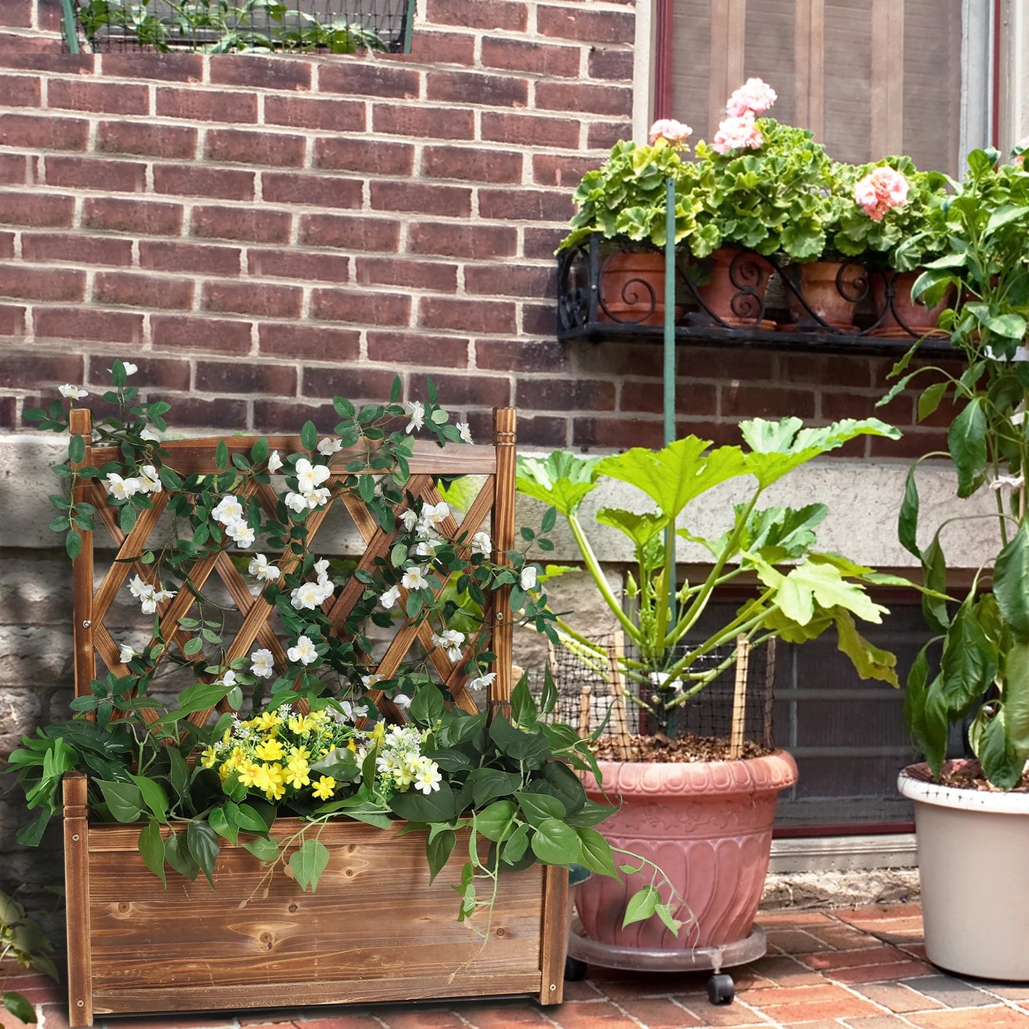 Wooden Planter Box with Trellises