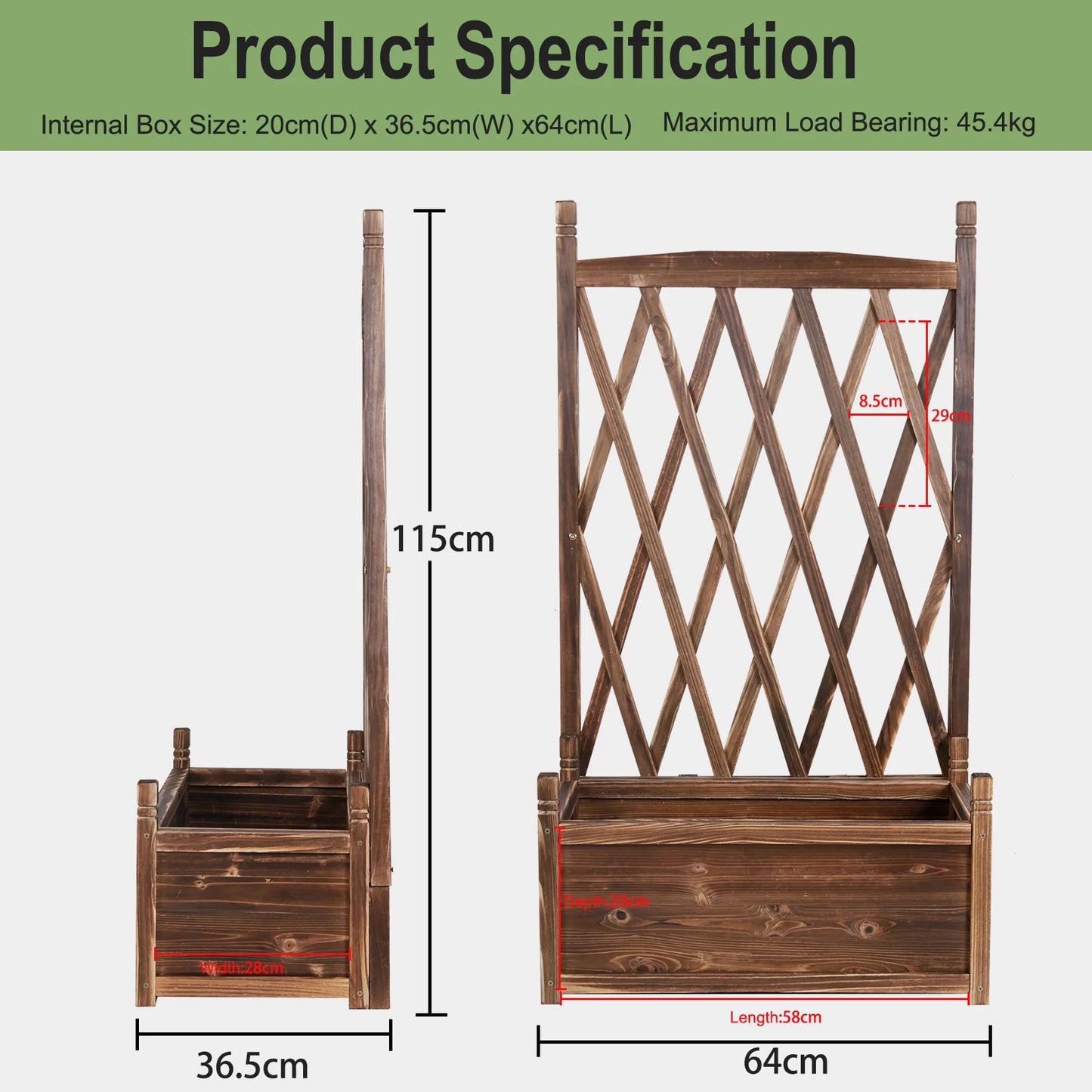 Wooden Planter Box with Trellises