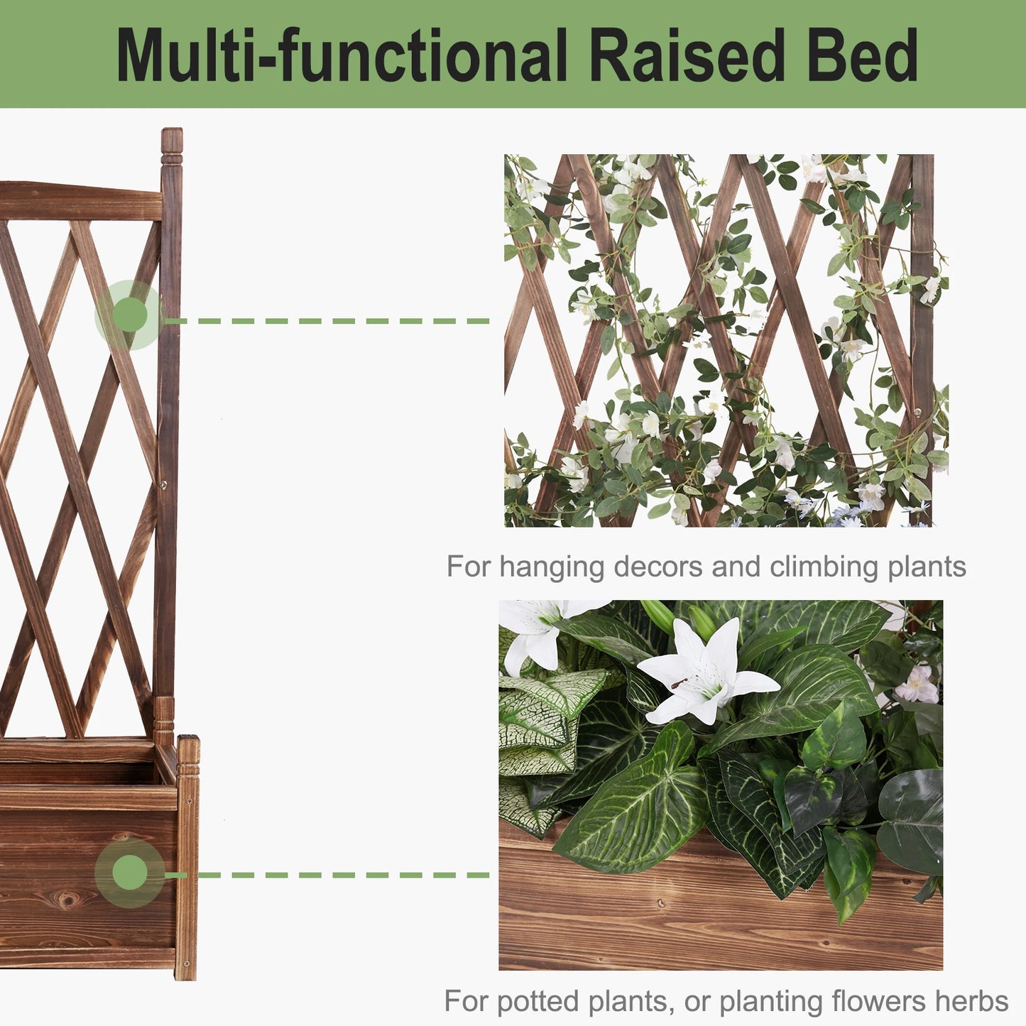 Wooden Planter Box with Trellises