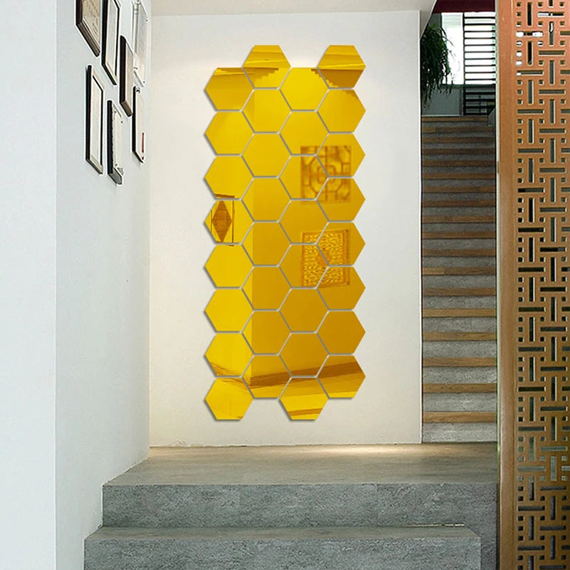 3D Wall Sticker Hexagon Mirror 6/12pcs