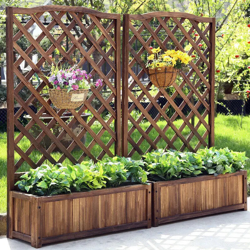 Wooden Planter Box with Trellises