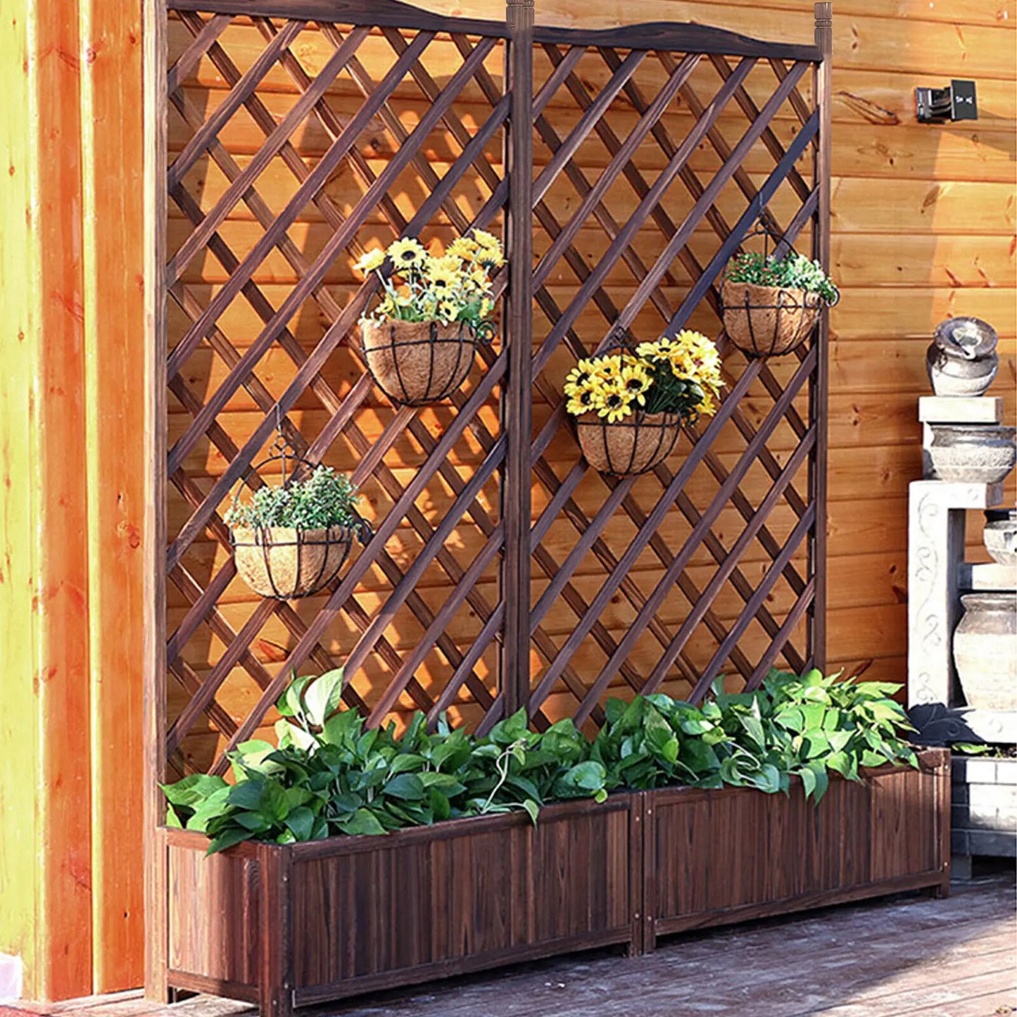 Wooden Planter Box with Trellises