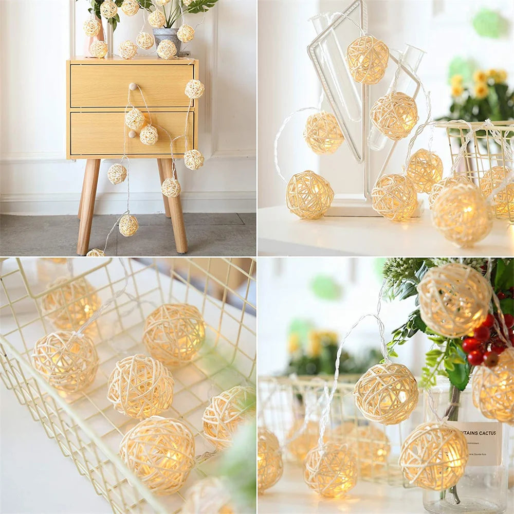 Battery Operated LED Rattan Ball Light 10/20/40