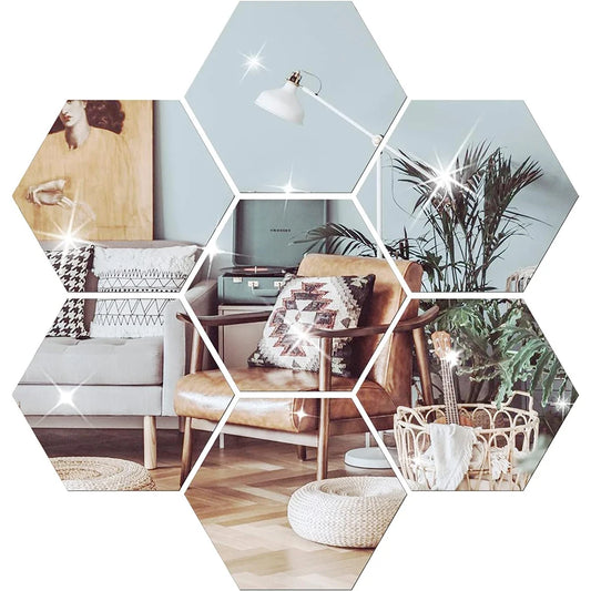 3D Wall Sticker Hexagon Mirror 6/12pcs