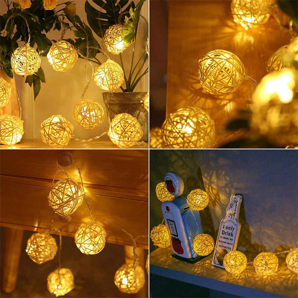 Battery Operated LED Rattan Ball Light 10/20/40